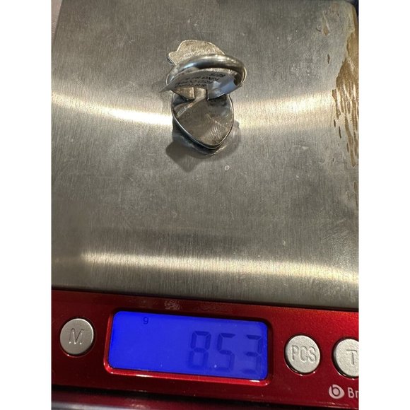 Lyolito Tsette ZUNI Native Sterling Silver CARVED TURQUOISE & CORAL Ring Size 6 - Picture 10 of 12